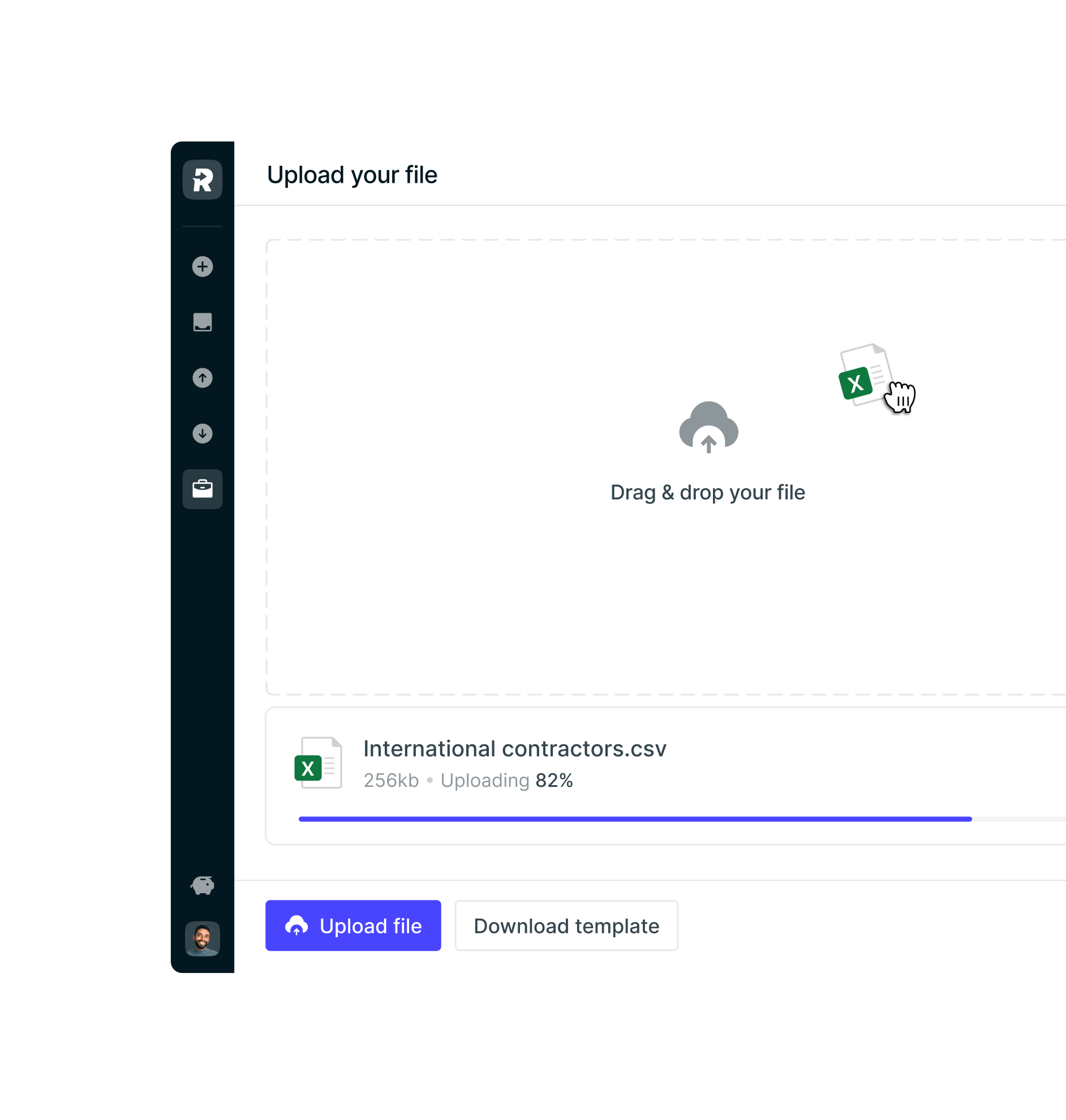 csv upload screen for thousands of payments